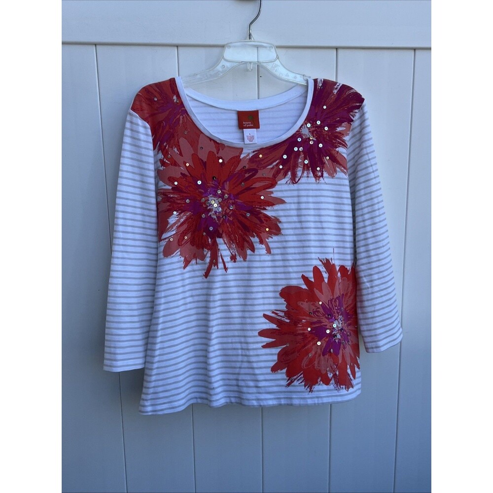 Hearts Of Palm Womans Blouse Top Multicolor Floral Large Cotton Blend